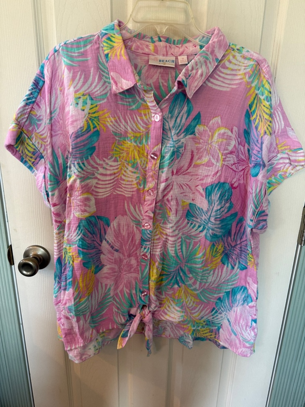 Belle by Kim Gravel Lavender Tropical Tie-Front Button Shirt